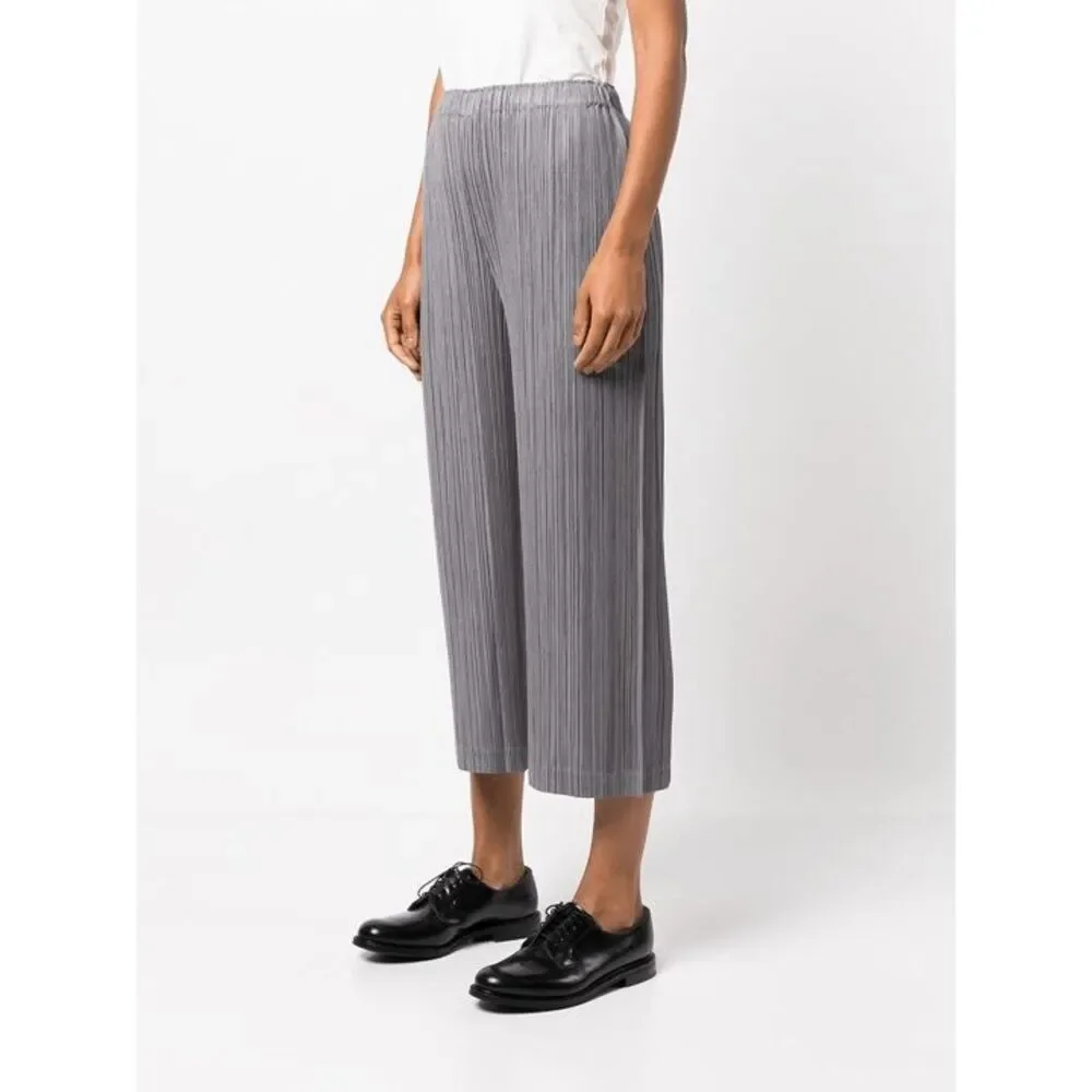 Pleats Please Issey Miyake Grey Cropped Pants